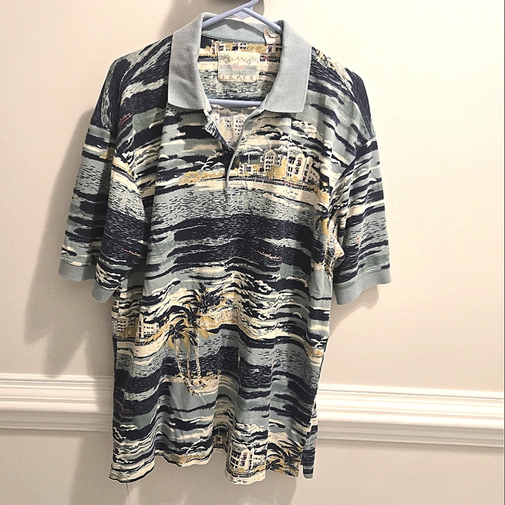 Island Fever Boat Ocean Tropical Hawaiian Polo Shirt L/XL